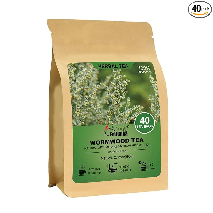 Fullchea - Wormwood Tea Bags, 40 Teabags - Bitter Herbal Tea - Pure Wormwood - Non-GMO - Caffeine-Free - Support Digestion & Well-being - Bloomnest