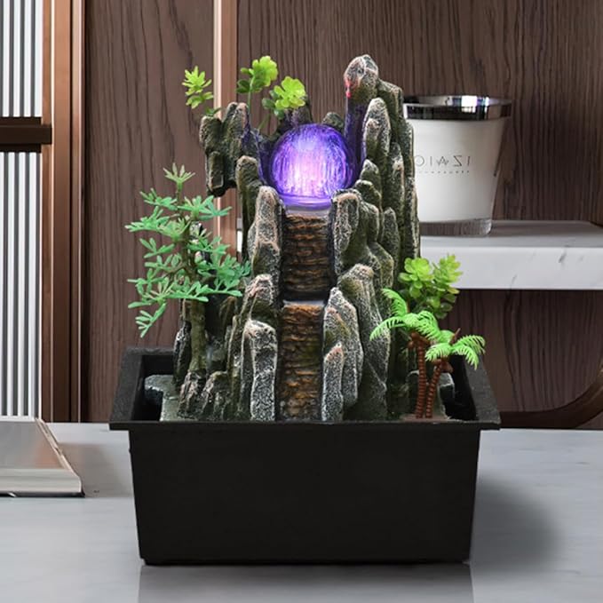 Tabletop Fountain House Decor Waterfall Fountain with Color-Changing LED Light for Office, Living Room, or Bedroom,Relaxing Indoor Tabletop Water Fountain(2816) - Bloomnest