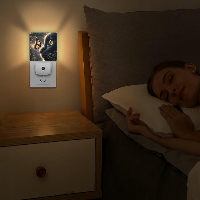 Cat Butterfly Night Light, Plug into Wall Decor Nightlights for Bedroom, Bathroom, Hallway, Kitchen, with Dusk to Dawn Light Auto Sensors LED Night Lights for Boys Girls Women Men Room Gifts - Bloomnest