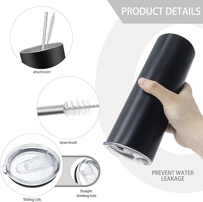 YOUKE OLA 10 Pack Stainless Steel Skinny Tumblers 30oz Bulk Straight Double Wall Insulated Tumbler with Lid and Straw for Travel, DIY Gift, Black - Bloomnest