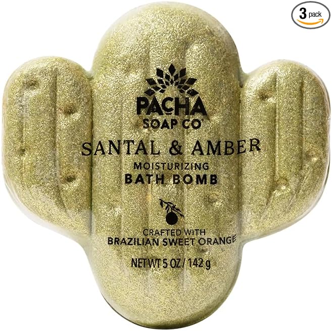 Pacha SOAP Bath Bomb 3 Pack, Nourishing, Moisturizing, Santal & Amber, Clean Ingredients & Handcrafted in The USA, 5 oz Each