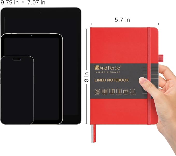 &And Per Se Lined Journal Notebook, 160 Pages, A5 5.7 x 8 inches College Ruled Thick Paper Notebook Journals for Writing, Hardcover Notebooks for Women Men Office School (1 Pack, Red)