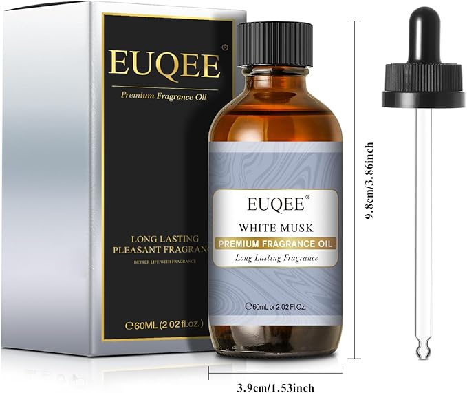 EUQEE White Musk Fragrance Oils for Home Aromatherapy, Premium White Musk Fragrance Oil with Glass Dropper for Diffusers, Candle & Soap Making, Bath Bombs (2.02 Fl oz/60 ml) - Bloomnest