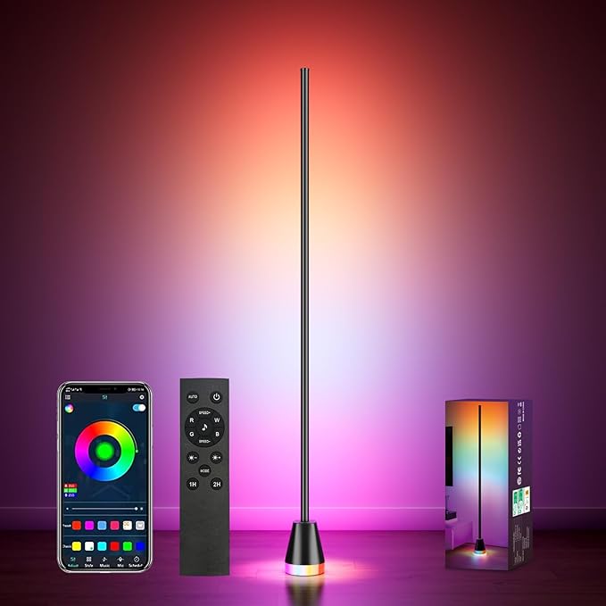 RGB Corner Floor Lamp, 60 Inch Bright Standing Lamps for Bedroom with APP and Remote Modern Floor Lamp Color Changing Ambience Light with Music Sync and 16 Million Colors - Bloomnest