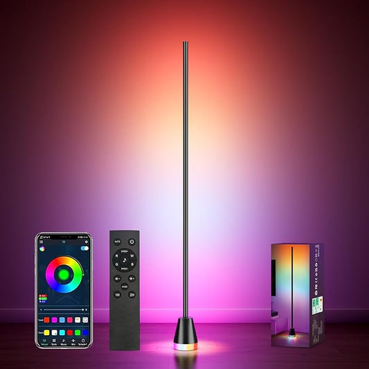 RGB Corner Floor Lamp, 60 Inch Bright Standing Lamps for Bedroom with APP and Remote Modern Floor Lamp Color Changing Ambience Light with Music Sync and 16 Million Colors - Bloomnest