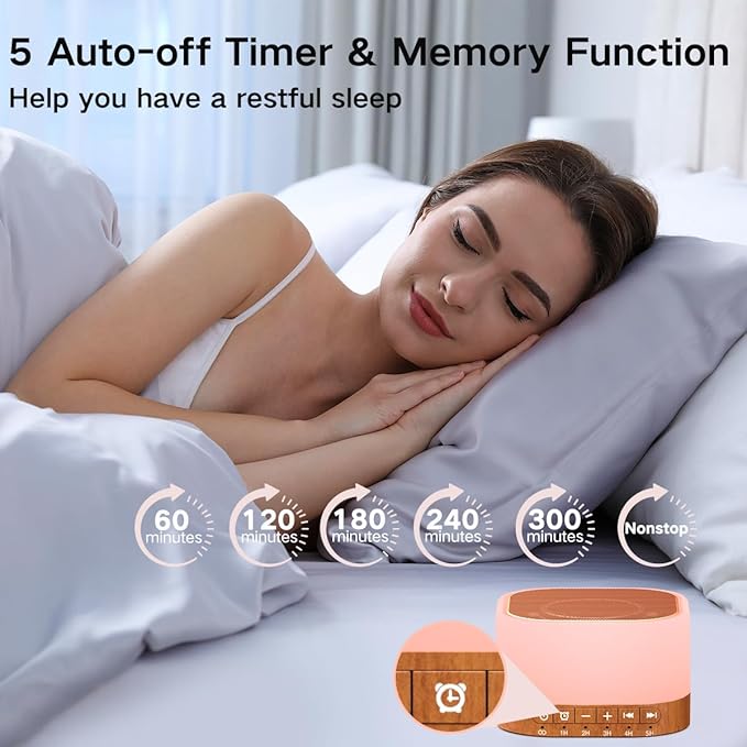 SleeZOO Sound Machine White Noise Machine with 25 Soothing Sounds 12 Colors Light with 10 Adjustable Levels 32 Adjustable Volumes 5 Timers Portable Sleep Machine for Adults Kids Baby (Wood) - Bloomnest