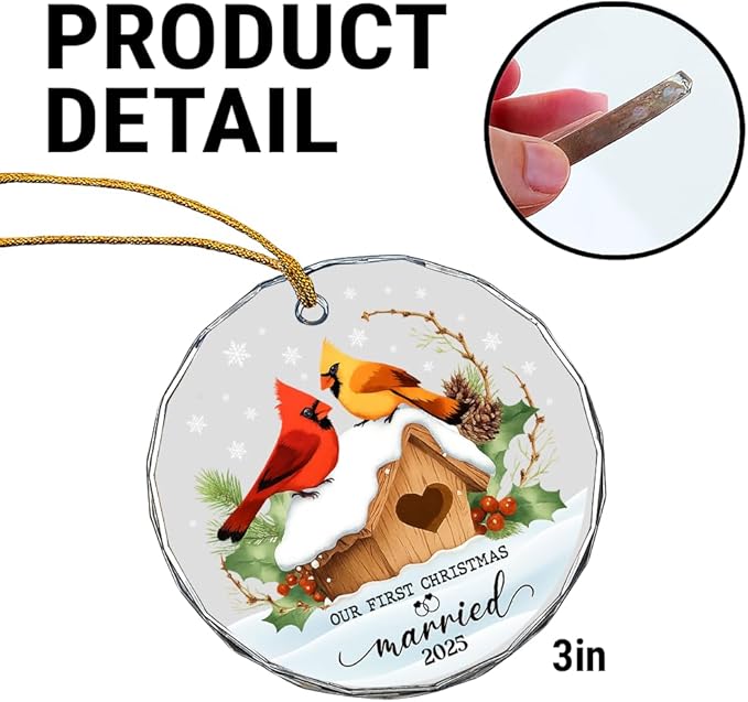 First Married Glass Ornament – Handcrafted Hanging Decoration, Elegant Keepsake with Unique First Married Design, for Home, Holiday Tree, or Special Occasion - Bloomnest