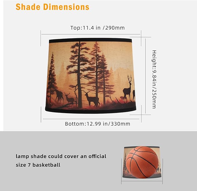 Rustic Deer Printed Large Drum Lamp Shades Set of 2. Easy Assembly.11.4"x13"x10" Barrel Brown Lamp Shade For Cabin Lodge Decoration.Replacement Lamp Shades For Table Lamps(Sipder Model) - Bloomnest