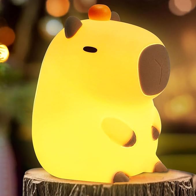 Capybara Night Light,Cute Tangerine LED Squishy Novelty Animal Night Lamp,Dimmable Soft Silicone Nursery Nightlight for Kids, Rechargeable Bedroom Touch Lamp, Dorm Decor, Baby Boys Girls Gift - Bloomnest