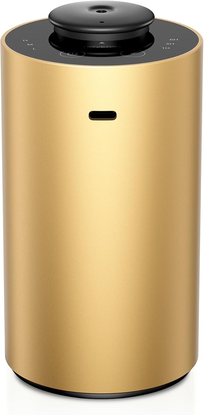Airversa Waterless Essential Oil Diffuser for Home Aromatherapy Scent Diffusers with 3 Countdown Timer Settings or Timer-Off, 3 Mist Levels for Car Room Studio Office, ANX Premium Metal Gold - Bloomnest
