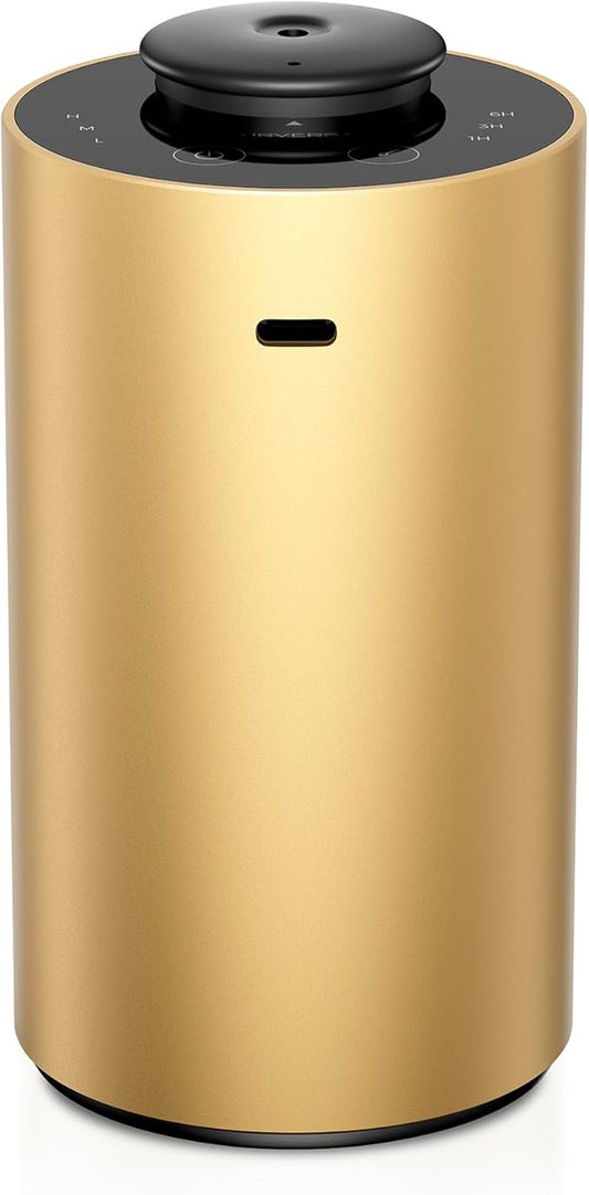 Airversa Waterless Essential Oil Diffuser for Home Aromatherapy Scent Diffusers with 3 Countdown Timer Settings or Timer-Off, 3 Mist Levels for Car Room Studio Office, ANX Premium Metal Gold - Bloomnest