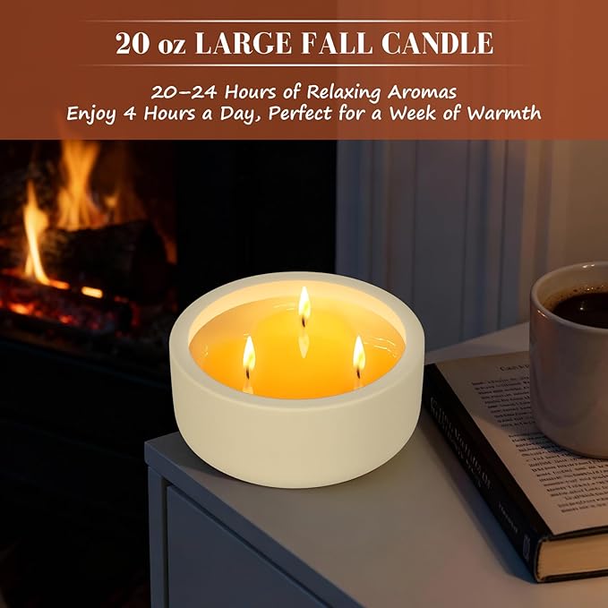 Viyffo Fall Candles - Vanilla & Cinnamon, 3 Wick Large Scented Candle, 20oz Soy Candles for Women & Men, Non Toxic Aromatherapy Candle, Ceramic Velas Perfect for Autumn Home Decor & Gift - Bloomnest