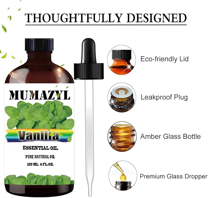 Vanilla Essential Oil, Vanilla Oil 4 Fl Oz 120ML for Diffuser Humidifier Yoga Cleaning DIY Candle Soap Making Essential Oils - Bloomnest