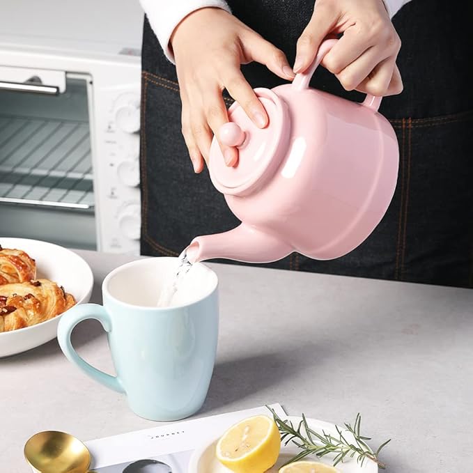 Sweejar 35 oz Porcelain Tea Pot, Teapot with Removable 18/8 Stainless Steel Infuser, Microwave & Dishwasher Safe Tea Maker, Tea Infuser Pots for Blooming loose Leaf Tea,Chrismas Women Gift (Pink) - Bloomnest