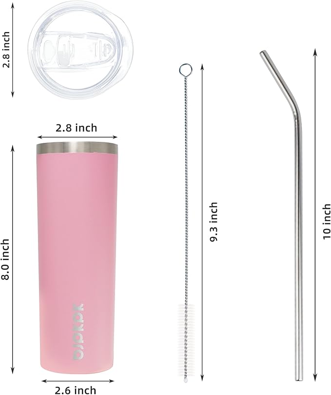 BJPKPK Skinny Insulated Tumbler, Stainless Steel Reusable Slim Insulated Travel Coffee Cup with Lid,Light Pink,20oz - Bloomnest
