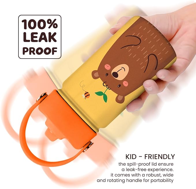 SANDJEST Bear Water Bottle - Kids Water Bottle with Straw Lid - 12 Oz Insulated Stainless Steel Water Bottles for Kid Boys - Travel Cup for School Sports - Bloomnest