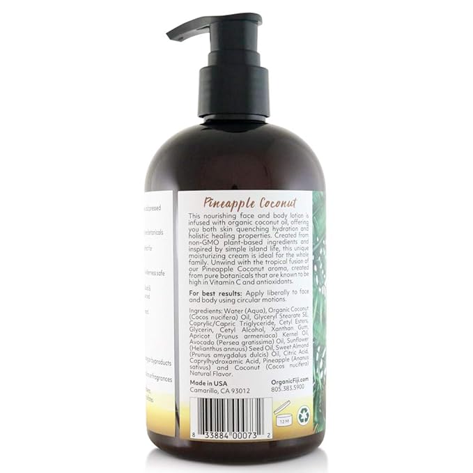 Coco Fiji Face & Body Lotion Infused With Coconut Oil | Lotion for Dry Skin | Moisturizer Face Cream & Massage Lotion for Women & Men | Pineapple Coconut 12 oz, Pack of 3 - Bloomnest