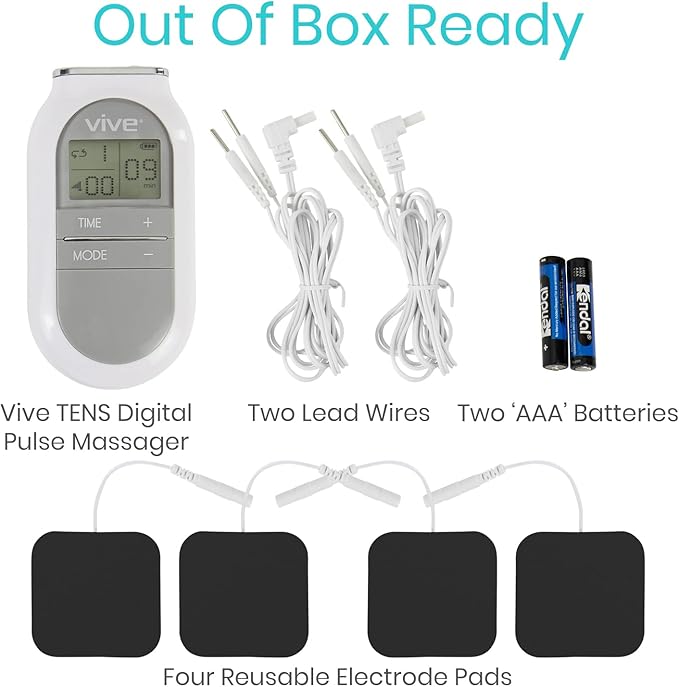Vive Stim Machine Portable Muscle Stimulator - Digital TENS Unit Electrode Pad Device - Electrotherapy Massager for Neck, Back, Nerve and Sciatica Pain Relief - Personal Electric Home EMS Therapy Vive