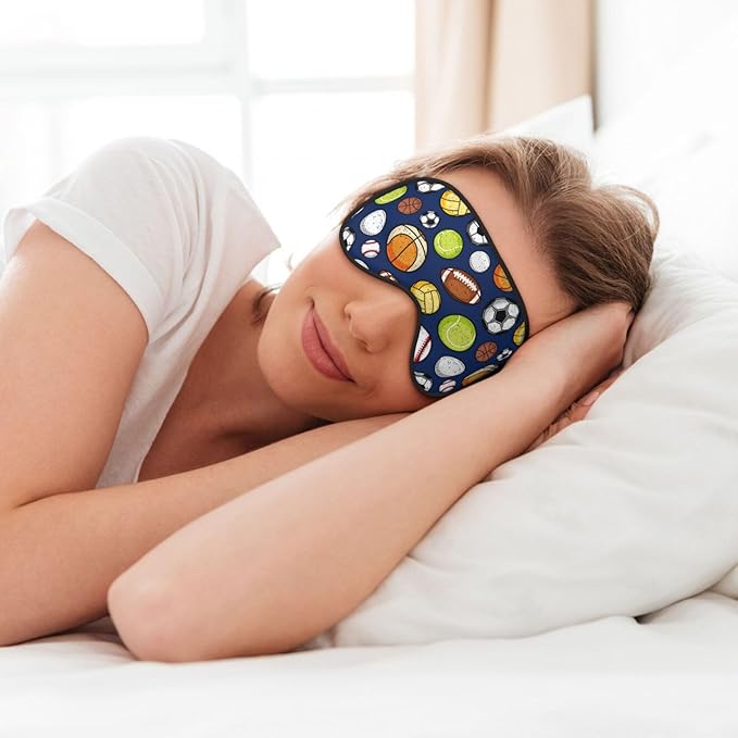 Sleep Eye Mask Retro Colorful Sport Balls Sleep Mask for Women Men Comfortable Eye Mask with Adjustable Strap Soft Eye Cover Blindfold for Travel Yoga Nap Shift Work - Bloomnest