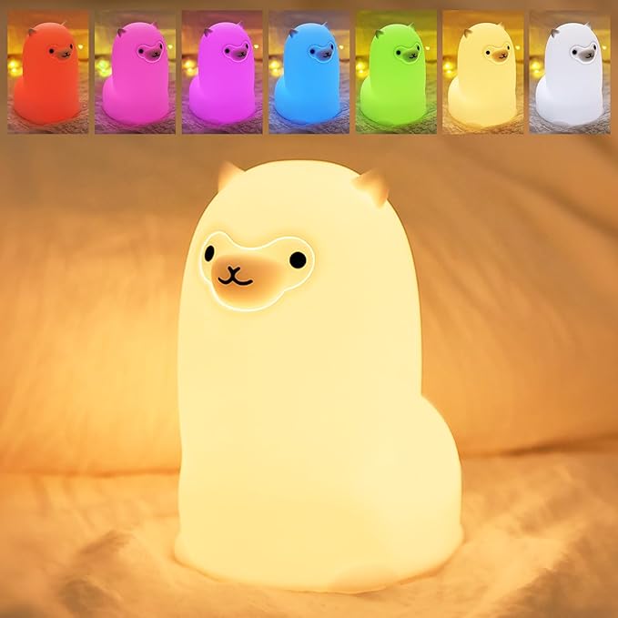 Tremdwoto Alpaca Night Light for Kids，7 Color Baby Nightlight with Touch Control & 1H Timer, Battery Operated Soft Animal Night Light for Nursery, Toddler Room Decor, Gift for Girls, Boys, Women - Bloomnest