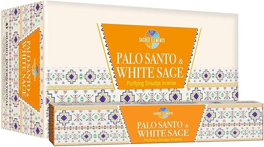 Sacred Elements Palo Santo + White Sage Incense Sticks – Purifying Smudge Blend | Natural Aromatherapy for Cleansing, Meditation & Energy Balance | Handcrafted Premium Incense HEM
