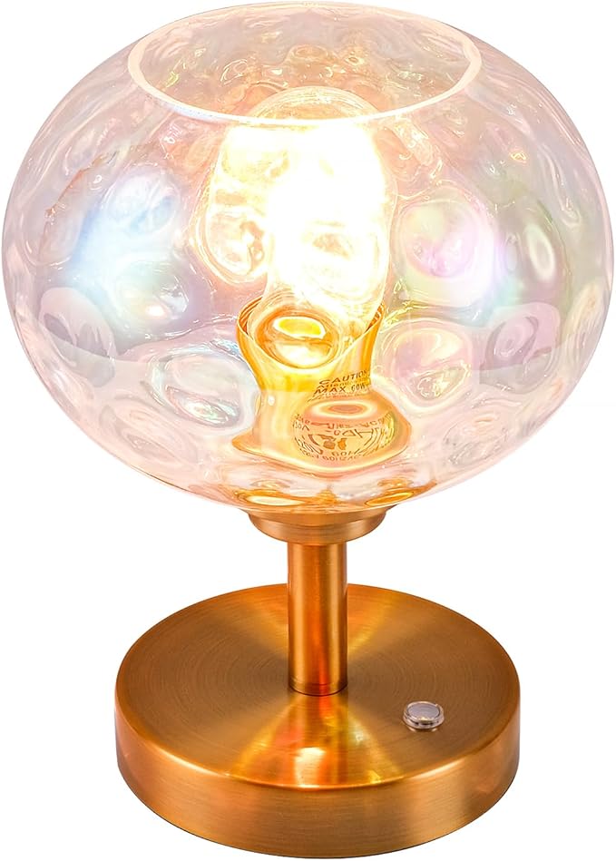 Touch Control Hammered Glass Table Lamp Brass Gold Portable Dimmable Brightness Small Nightstand Light 3-Way Stepless Dimming Bedside Bedroom Living Room (Stained Glass & Gold) - Bloomnest