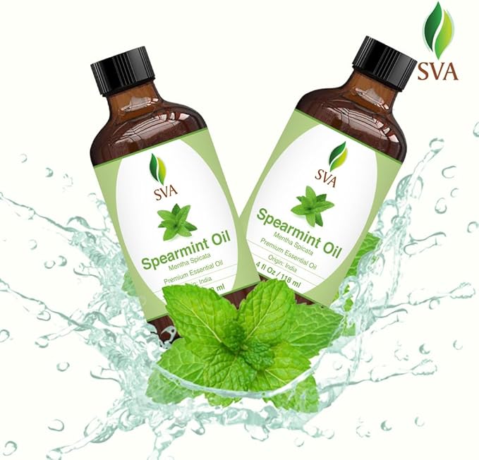 SVA Spearmint Essential Oil – 4 Fl Oz – 100% Natural Spearmint Oil - for Diffuser, Hair Care, Face, Skin Care, Aromatherapy, Scalp and Body Massage, Soap and Candle Making – with Dropper - Bloomnest