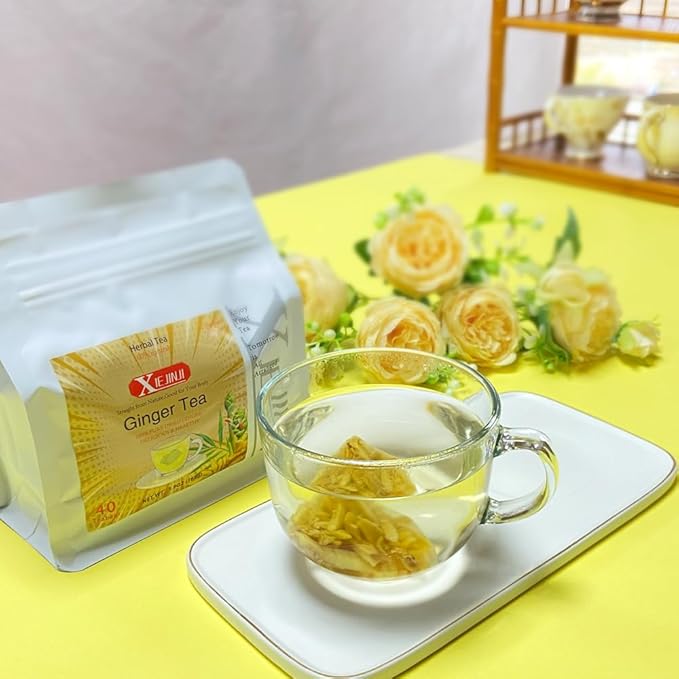 Ginger Tea Bags, 100% Pure Dry Ginger Root, 4.2gx40Count, Re-usable for Brew, Spicy Digestive Ease, Immune System Support Anytime, Eco-Conscious Tea Bags, Resealable Bag - Bloomnest