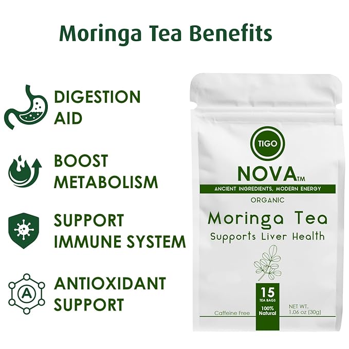 Premium Organic Moringa Tea Bags, 100% Natural and Organic Ingredients, Caffeine free | Authentic African Origin | Eco-conscious Teabags (15 count) Immune System & Digestion Support Herbal Tea - Bloomnest