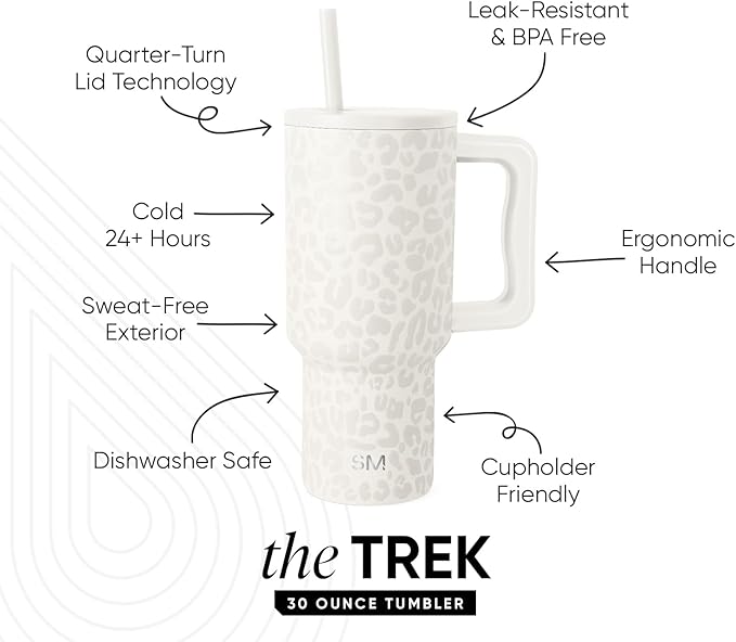 Simple Modern 30 oz Trek Tumbler with Handle and Straw Lid | Cup Holder Friendly Insulated Stainless Steel Travel Mug | Cream Leopard SimpleModern