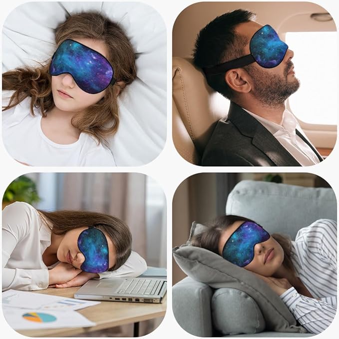 Galaxy Stars Silk Eye Mask Sleep Mask Abstract Space Blue Purple Nebula Starry Sky Eye Mask with Adjustable Strap Lightweight for Women Work Travel Night Sleep - Bloomnest