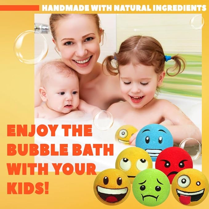 Large Emotion Face Bath Bombs Set of 6 – Fun Emoji-Inspired Spa Fizzies – Handmade with Shea Butter, Cocoa Butter & Essential Oils – Moisturizing Gift Set for Women, Men & Kids - Bloomnest