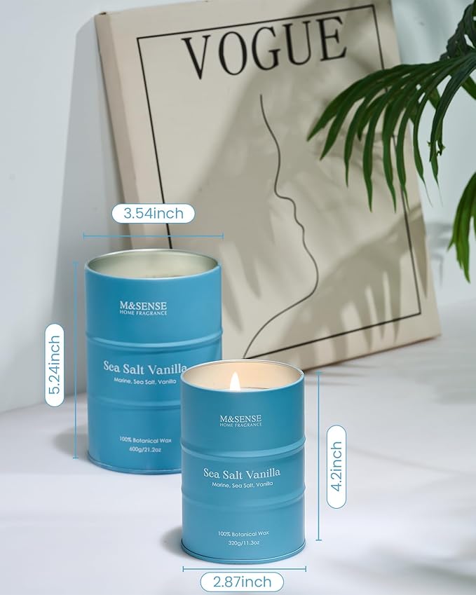 M&SENSE Sea Salt Vanilla Scented Candles Large Beach Candle, Natural Soy Summer Candles 21.2oz 120 Hour Slow Burning,Aromatherapy Candle for Stress Relief Meditation Relaxing - Bloomnest
