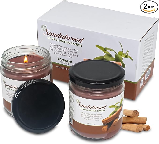 Candle Set Sandalwood Odor Eliminating – 2 Pack - 12oz – Long-Lasting Soy Wax Candles – Neutralizes Pet, Kitchen & Smoke Odors – Clean Burn, Eco-Friendly, Aromatherapy Candle - Bloomnest