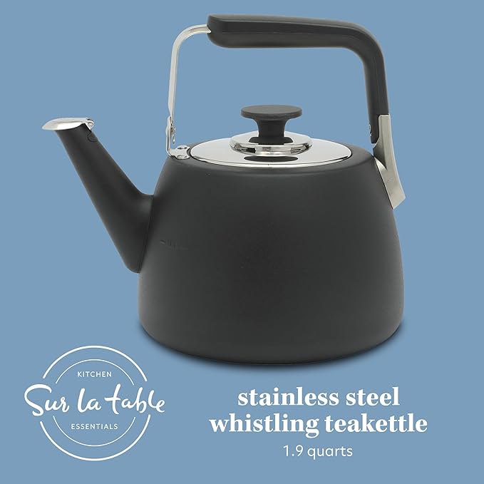 Sur La Table Kitchen Essentials Large 2 QT Heavy Gauge Stainless Steel Tea Kettle - Matte Black - Bloomnest