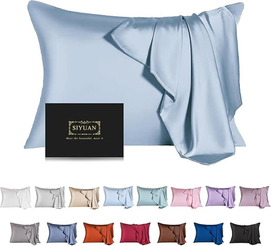 Mulberry Silk Pillowcase for Hair and Skin,Cooling Silk Pillow Case with Hidden Zipper,Allergen Proof Dual Sides Soft Breathable Smooth Silk Pillow Cover for Women (Light Blue,Standard) - Bloomnest
