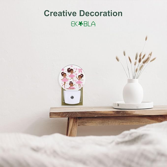 EKOBLA Cute Black Ballet Dancers Night Light African-American Ballerinas Girl Cartoon Night Lights Plug into Wall Auto Sensor LED Lamp for Ballet Lovers Teen Girls Gifts - Bloomnest