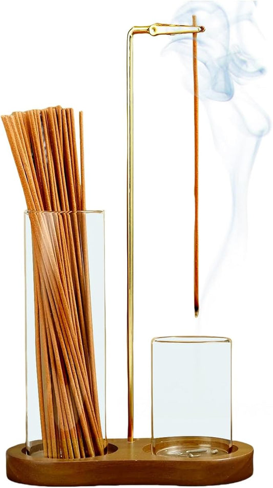 2 in 1 Incense Holder for Sticks, Anti-Ash Flying Incense Burne with Glass Ash Catcher and Incense Sticks Organizer for Meditation Yoga Spa Home Decor (Dark Base) - Bloomnest
