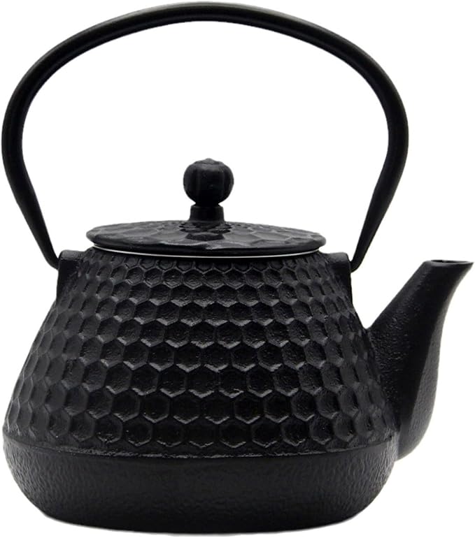 20.3oz Small Cast Iron Teapot, SECHUDO Cast Iron Tea Kettle for Stovetop Safe Coated with Enameled Interior, Cast Iron Tea Pot with Stainless Steel Infuser for Loose Tea (Black Honeycomb Pattern) - Bloomnest