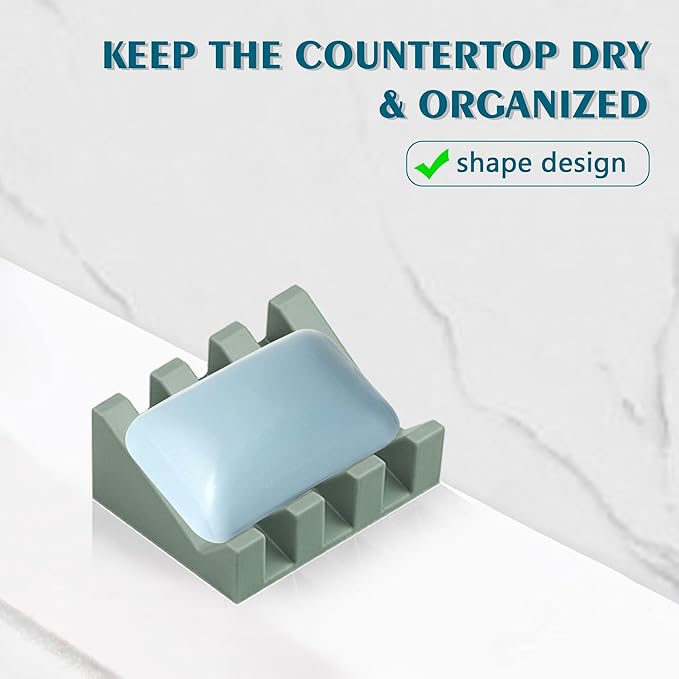 Self Draining Soap Dish Holder,Silicone Soap Dish,for Bathroom,Kitchen, Sponges，Can Extend Soap Life，Keep Soap Bars Dry and Easy Cleaning (Green,4-Pack) - Bloomnest