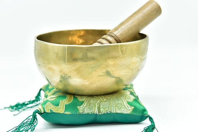 6" Tibetan Singing Bowl ~ Handmade ~ Superb Chakra Bowl for Meditation, Yoga,Healing, Mindfulness, Relaxation ~ Cushion & Mallet Included Gold