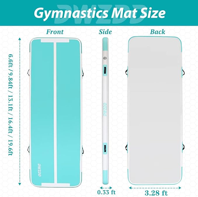 Dwzdd Gymnastics Air Mat 10ft/13ft/16ft/20ft Tumbling Mat Inflatable Gymnastics Tumble Track for Home/Gym/Training/Cheerleading/Water with Electric Pump