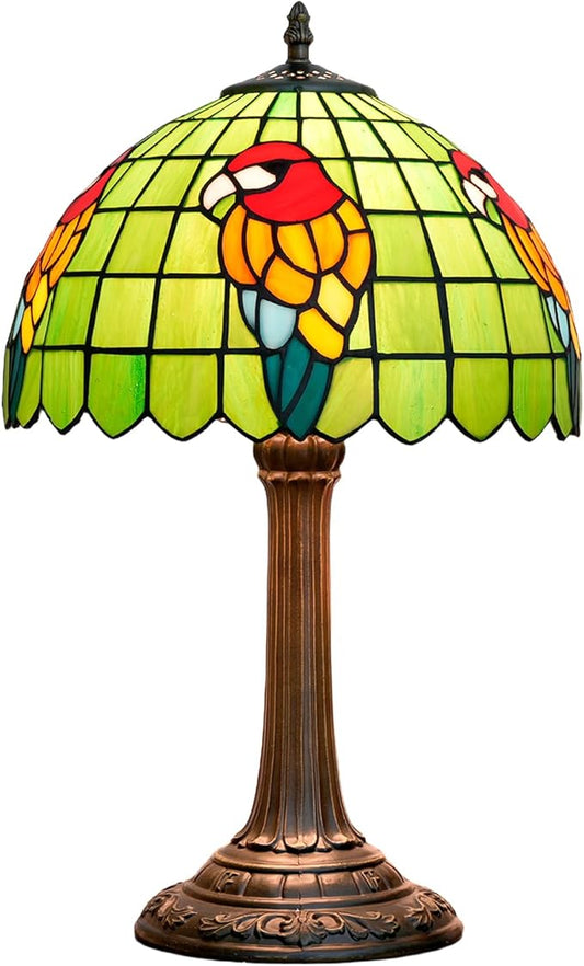 Tiffany Lamp Parrot Green Bedroom Table Lamp Stained Glass Reading Bedside Light for Home Living Room Office Dormitory Dining Room Decorate 12X12X18 inch Desk Light Include LED Bulb - Bloomnest