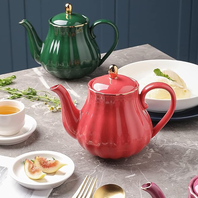 Sweejar Royal Teapot, Ceramic Tea Pot with Removable Stainless Steel Infuser, Blooming & Loose Leaf Teapot - 28 Ounce(Red) - Bloomnest