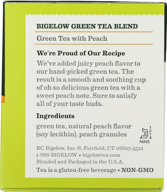 Bigelow Green Tea with Peach 20 ea (Pack of 2) - Bloomnest