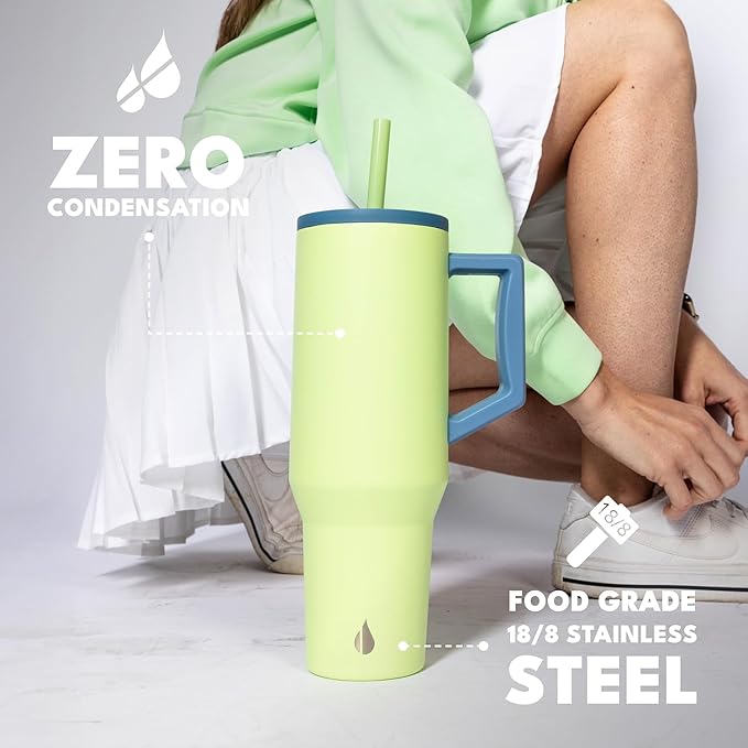 Elemental 40 oz Tumbler with Handle and Straw - Spill Proof Insulated Stainless Steel Commuter for Hot and Cold Beverages - Travel Coffee Mug with 2 Straws & Spill Proof Lid - 40oz - Sage Mist - Bloomnest