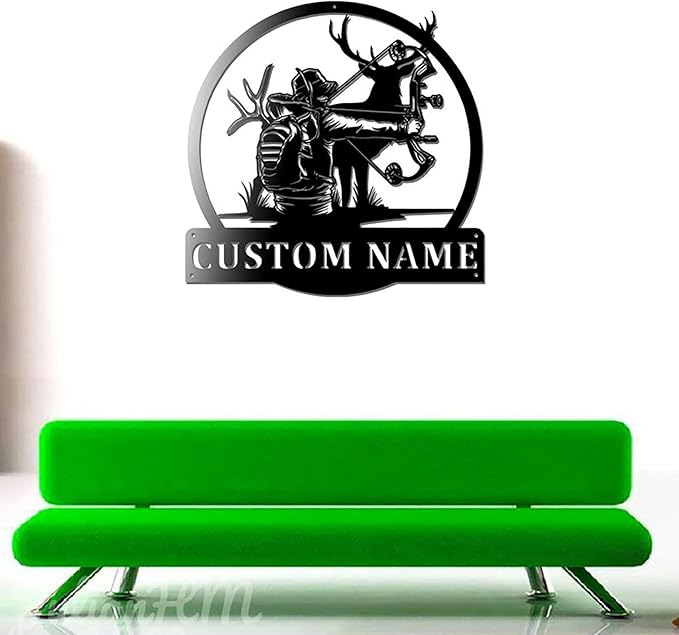 Lovely POD Personalized Hunting Metal Sign, Hunting Art, Custom Deer Bow Hunting Wall Art with LED Lights, Personalized Hunter Name Sign Decoration for Living Room, Hunting Deer Home Décor - Bloomnest