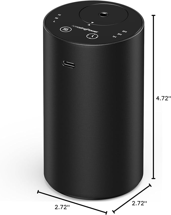 Waterless Essential Oil Diffuser, Rechargeable Scent Diffusers with 3 Mist Levels & Timers, Portable Aromatherapy Diffuser for Home Car Room Studio Office, Black Metal - Bloomnest
