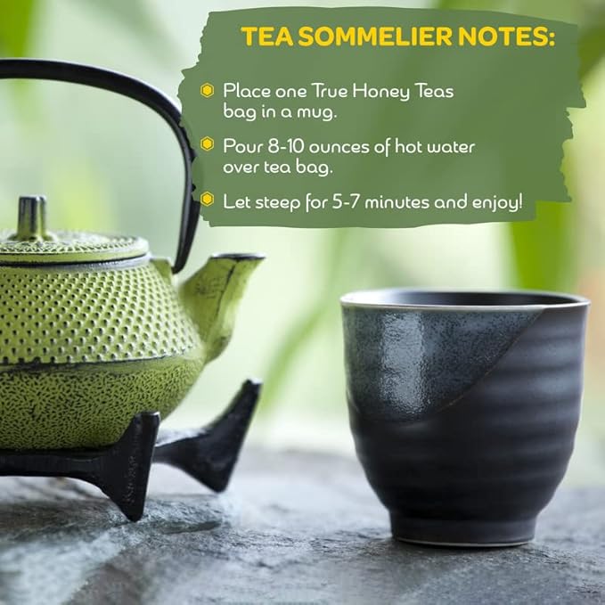 True Honey Green Tea Bags - Honey Crystals Blended in Every Sachet - Supportive Heart Antioxidants - All Natural Contains Caffeine Tea Bag 24 Count - Bloomnest