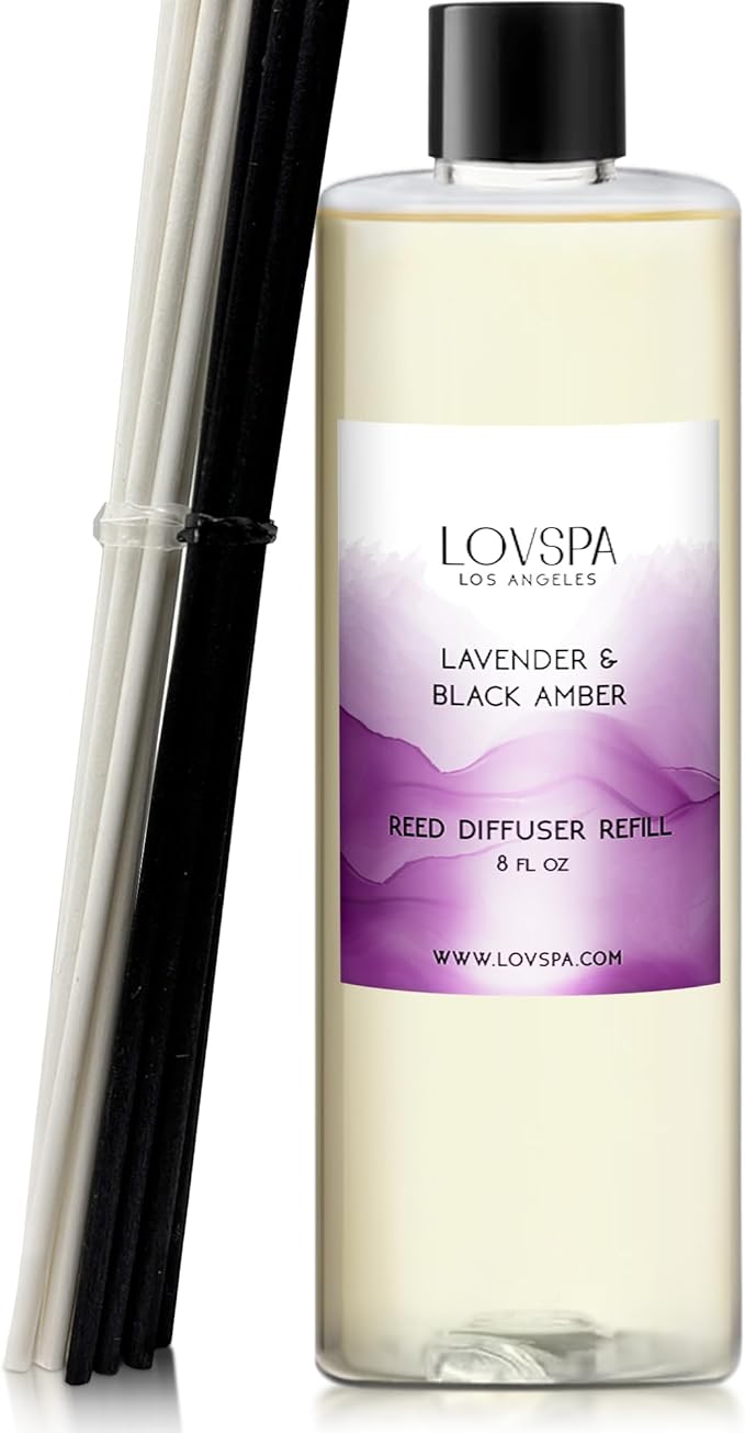 LOVSPA Lavender & Black Amber Diffuser Oil - Essential Oils for Diffuser Refill & Air Freshener Room Spray - Long-Lasting & Natural Home Fragrance, Scented Oil for Diffusers, USA Made, 8 oz - Bloomnest